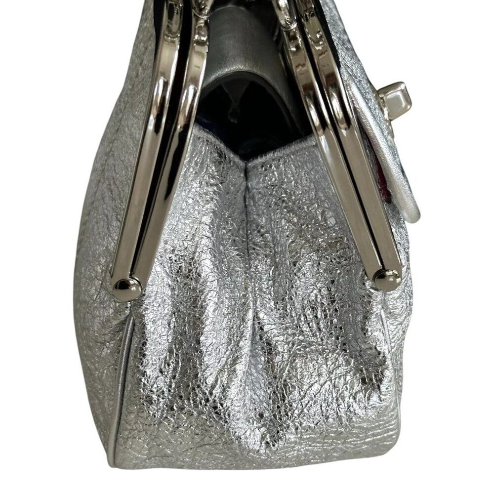 SOLD COACH 2008 Metallic Silver Leather Double Frame Kisslock Ball Chain - Picture 4 of 16